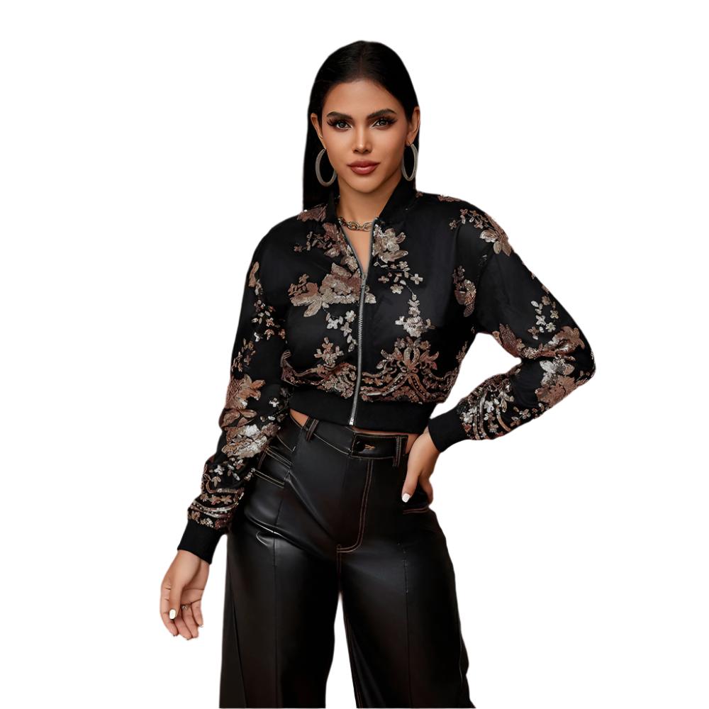 ISHAN - Embroidered Cropped Bomber Jacket