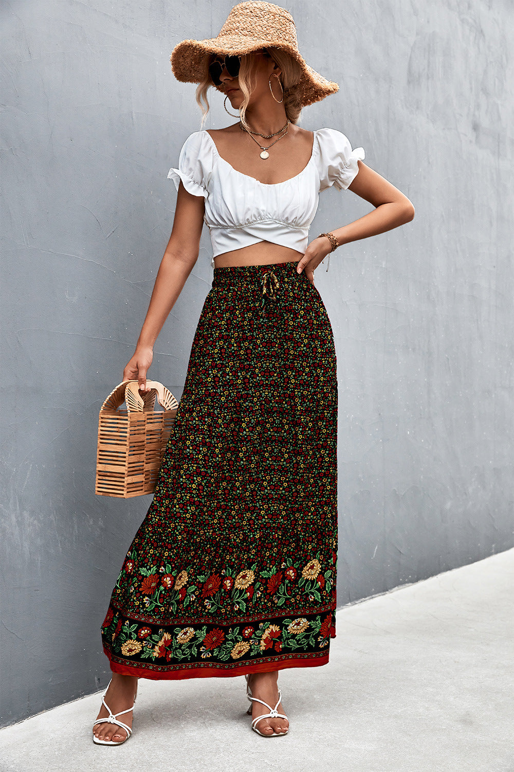 DINYA - Bohemian  Floral Maxi Skirt