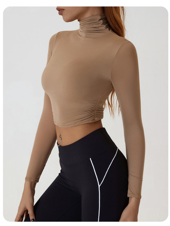 LIANA - Long Sleeve Ruched Turtleneck Crop Top