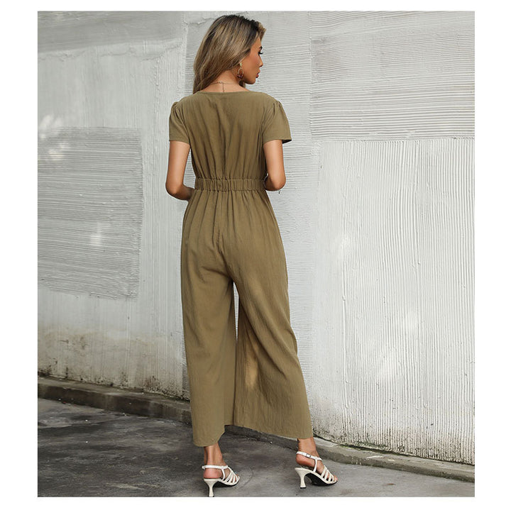 SENNA -  Olive Knot Front Wide-Leg Jumpsuit