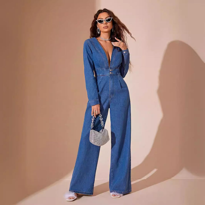 AMARIS - Long Sleeve Denim Jumpsuit