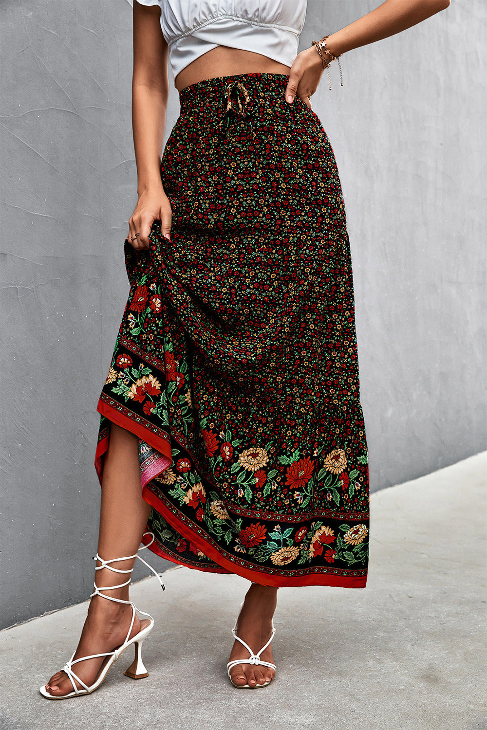 DINYA - Bohemian  Floral Maxi Skirt