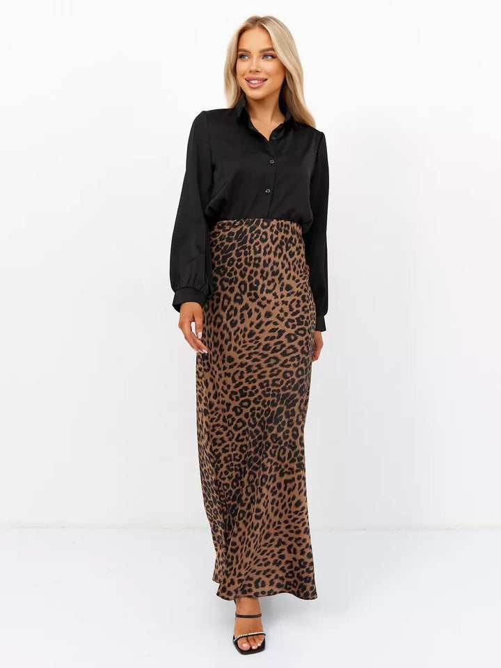 BRING - Leopard Print Maxi Skirt with High Waist