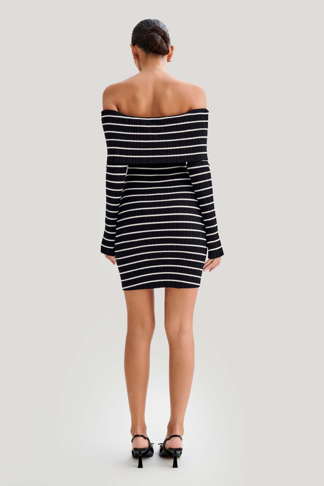 HALLIE - Off-Shoulder Striped Knit Dress