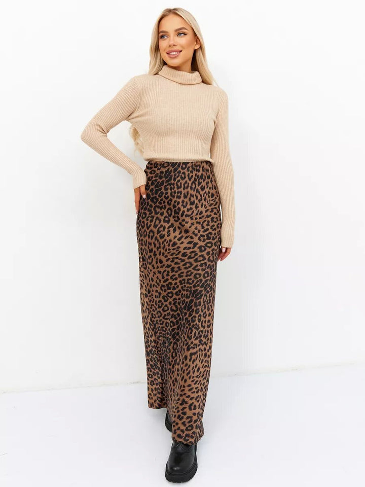 BRING - Leopard Print Maxi Skirt with High Waist