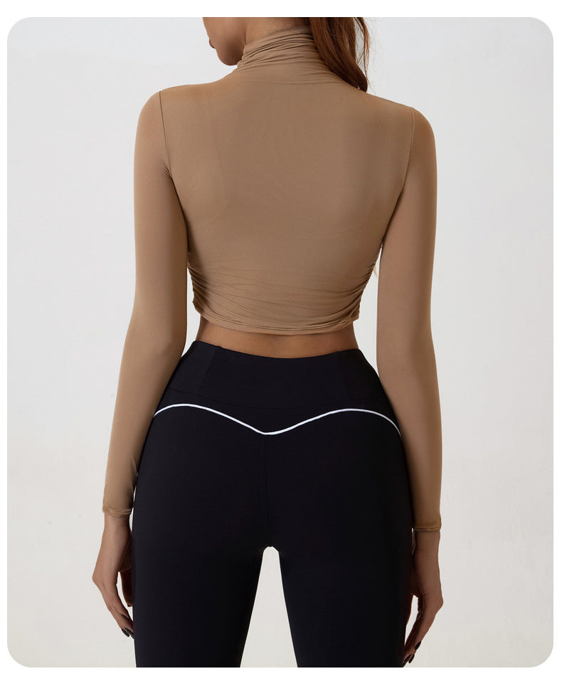 LIANA - Long Sleeve Ruched Turtleneck Crop Top