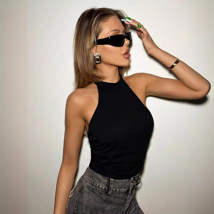 ESTY - Sleeveless Black Halter Neck Crop Top