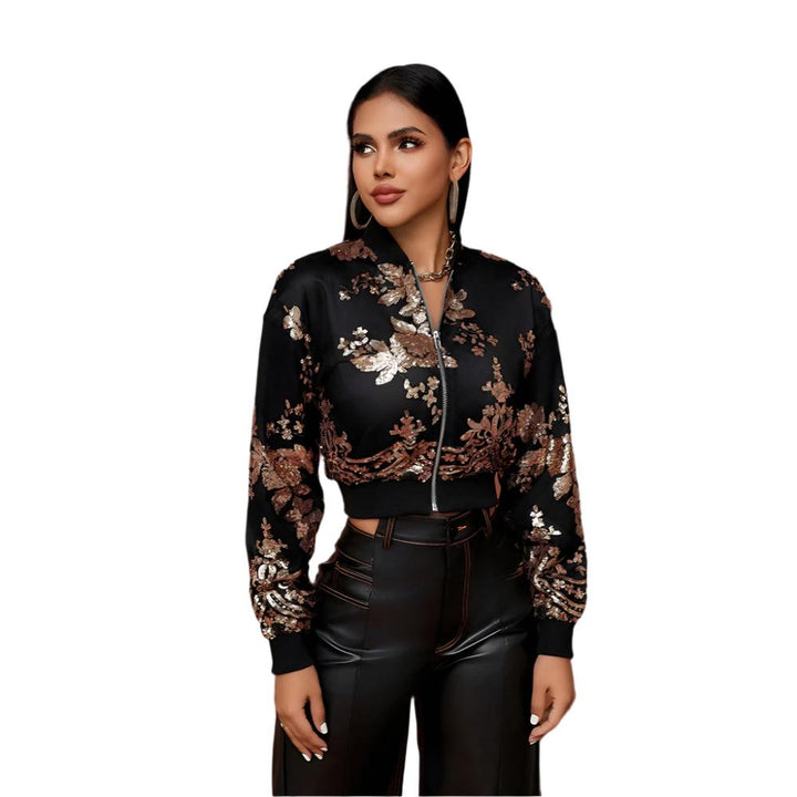 ISHAN - Embroidered Cropped Bomber Jacket
