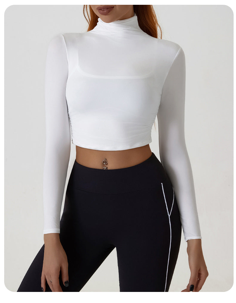 LIANA - Long Sleeve Ruched Turtleneck Crop Top