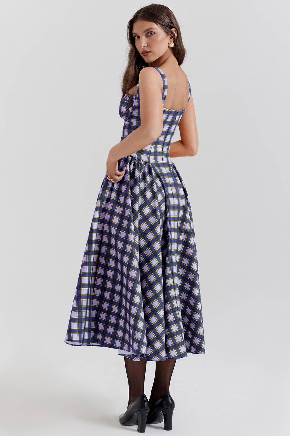 DIZA - Elegant Plaid Midi Dress