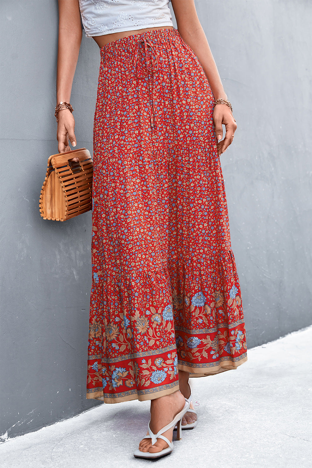 DINYA - Bohemian  Floral Maxi Skirt