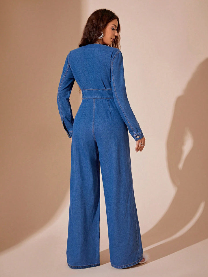 AMARIS - Long Sleeve Denim Jumpsuit