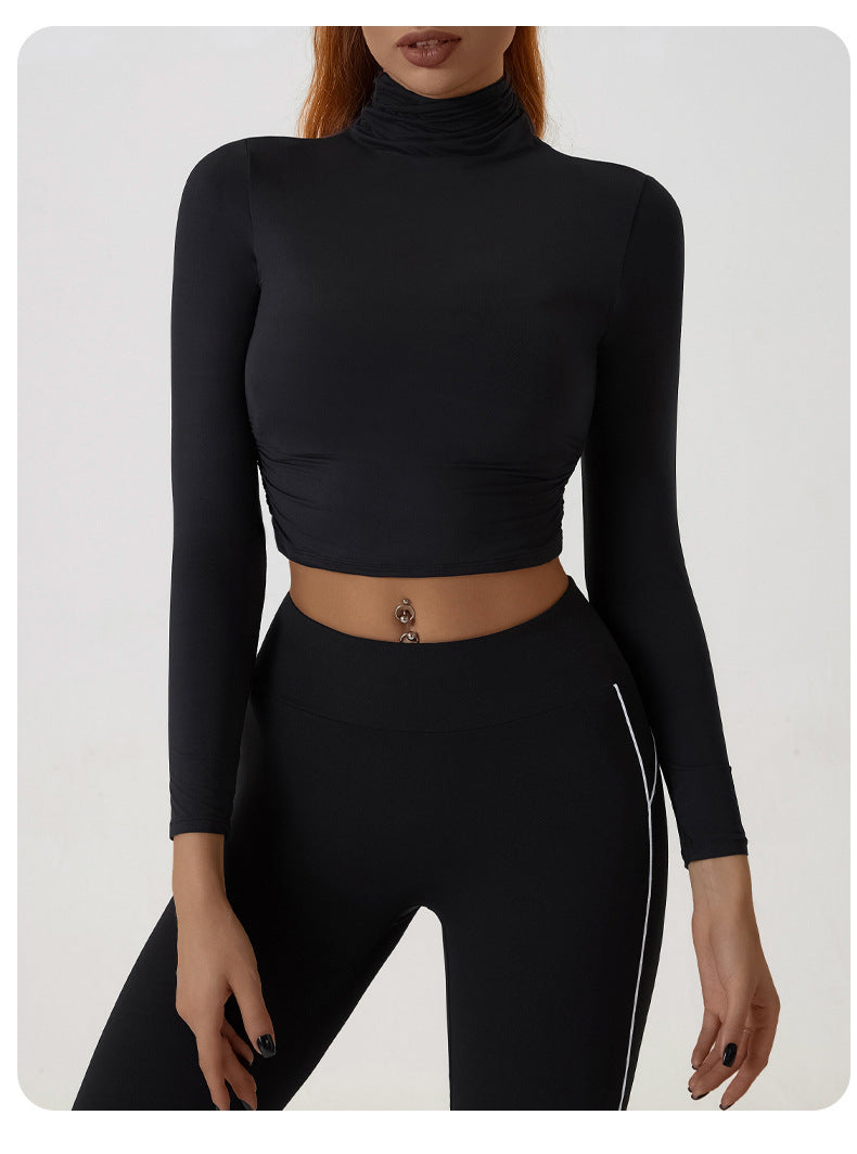 LIANA - Long Sleeve Ruched Turtleneck Crop Top