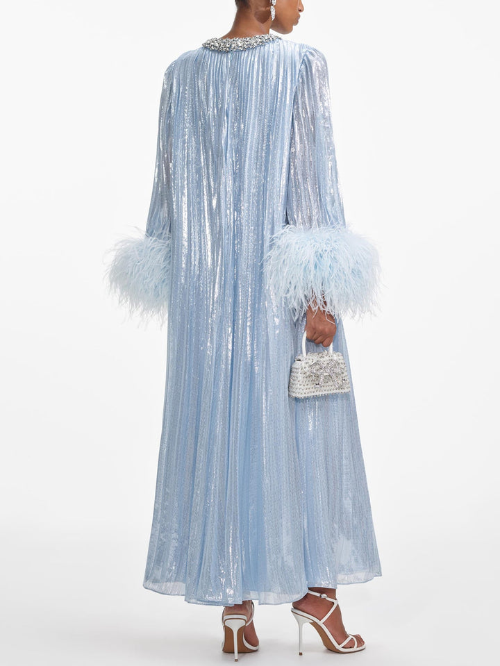 OPHELIA - Sparkling Feather Cuff Evening Gown