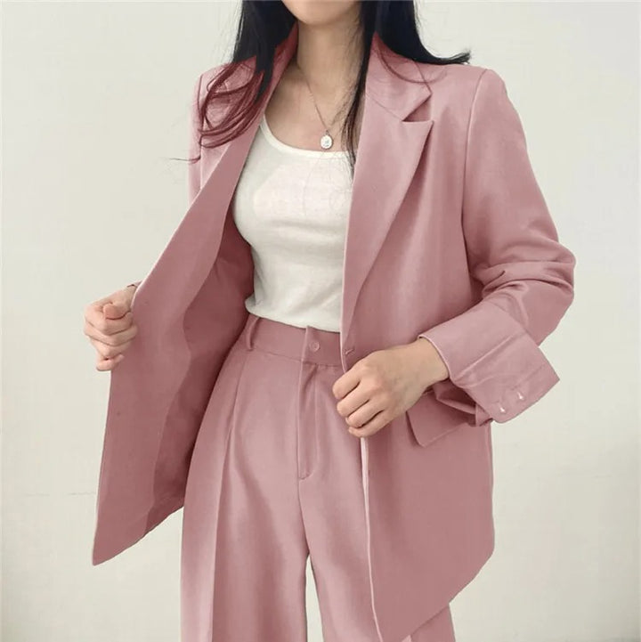 SYNDRA - Plain Blazer and Straight Fit Pants Set