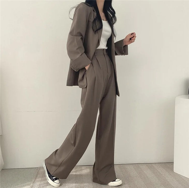 SYNDRA - Plain Blazer and Straight Fit Pants Set