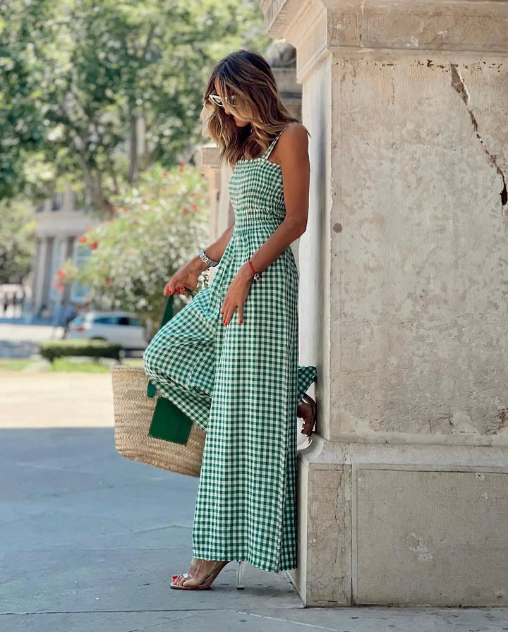 BOHOME - Gingham Wide-Leg Jumpsuit