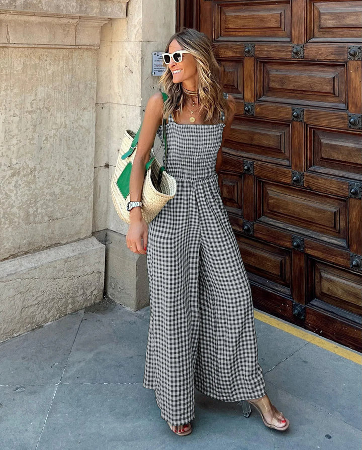 BOHOME - Gingham Wide-Leg Jumpsuit