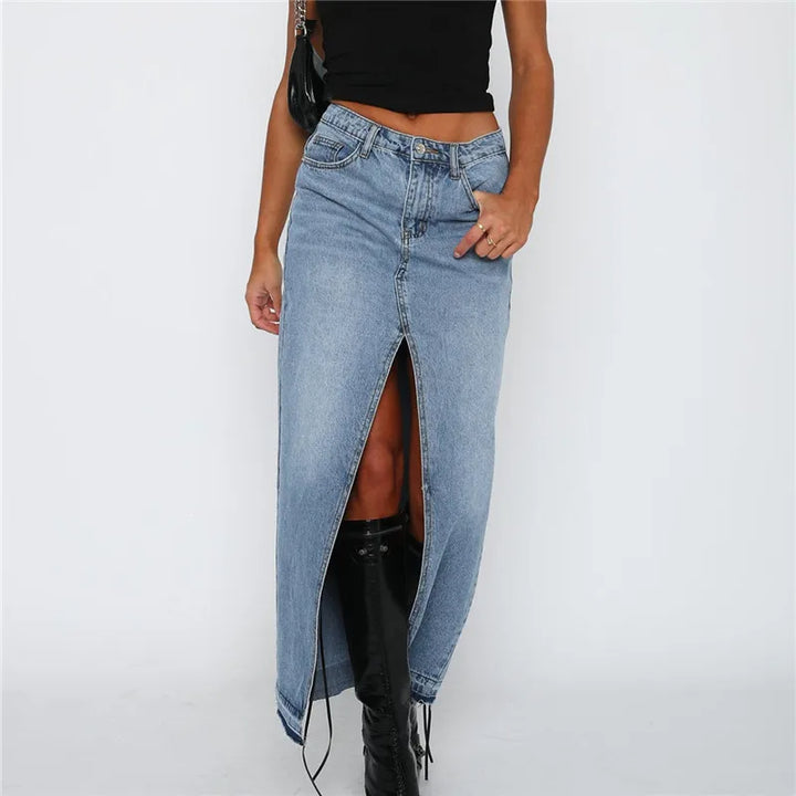 ANYA - Slit-Front Denim Maxi Skirt