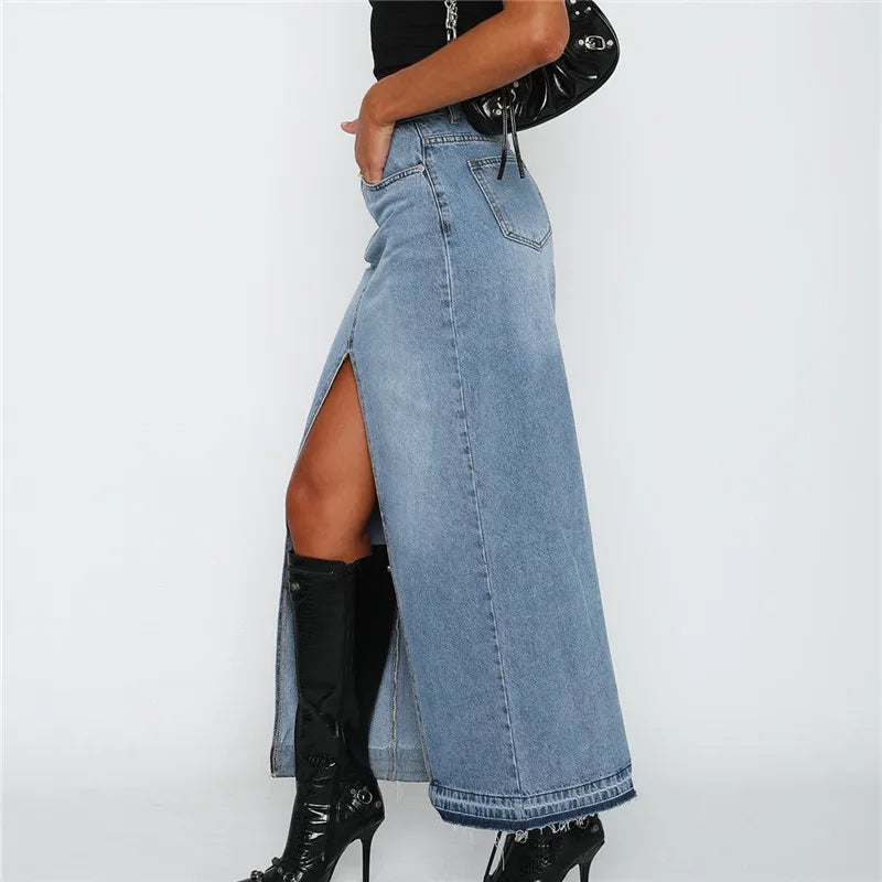 ANYA - Slit-Front Denim Maxi Skirt