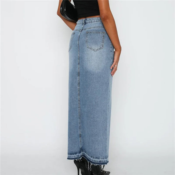 ANYA - Slit-Front Denim Maxi Skirt