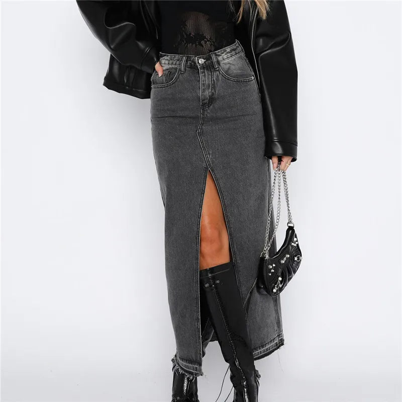 ANYA - Slit-Front Denim Maxi Skirt