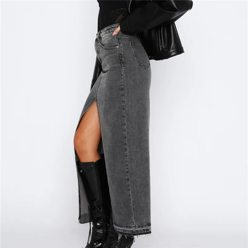 ANYA - Slit-Front Denim Maxi Skirt