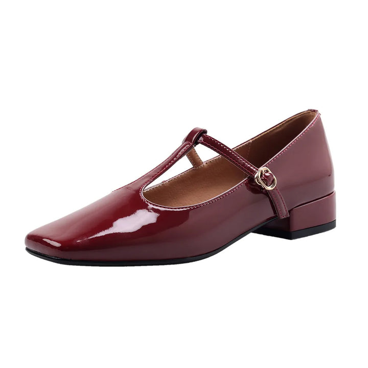 BERYL - Leather T-Strap Mary Jane Flats