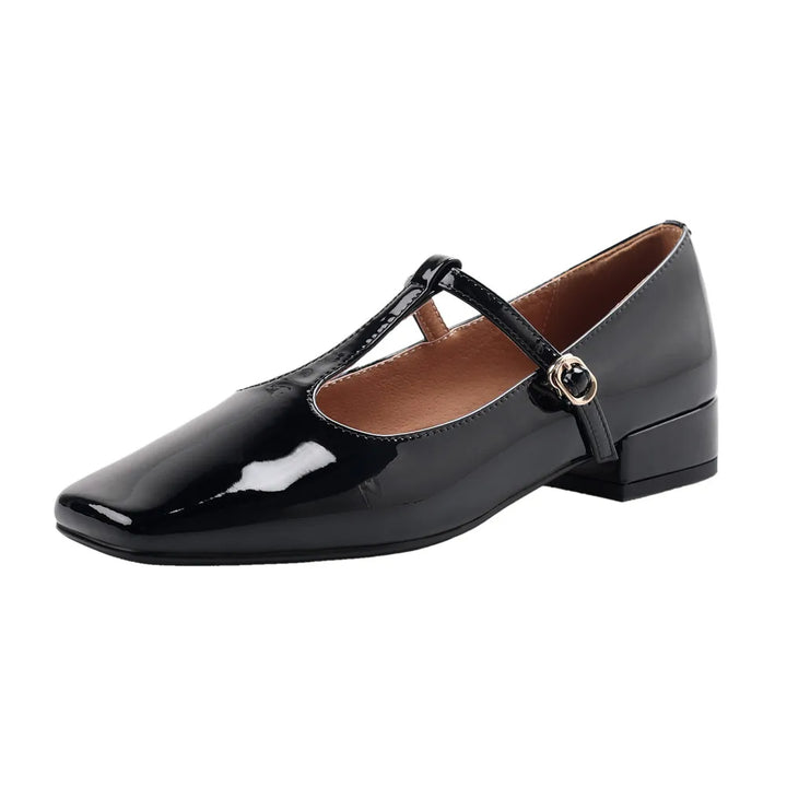 BERYL - Leather T-Strap Mary Jane Flats