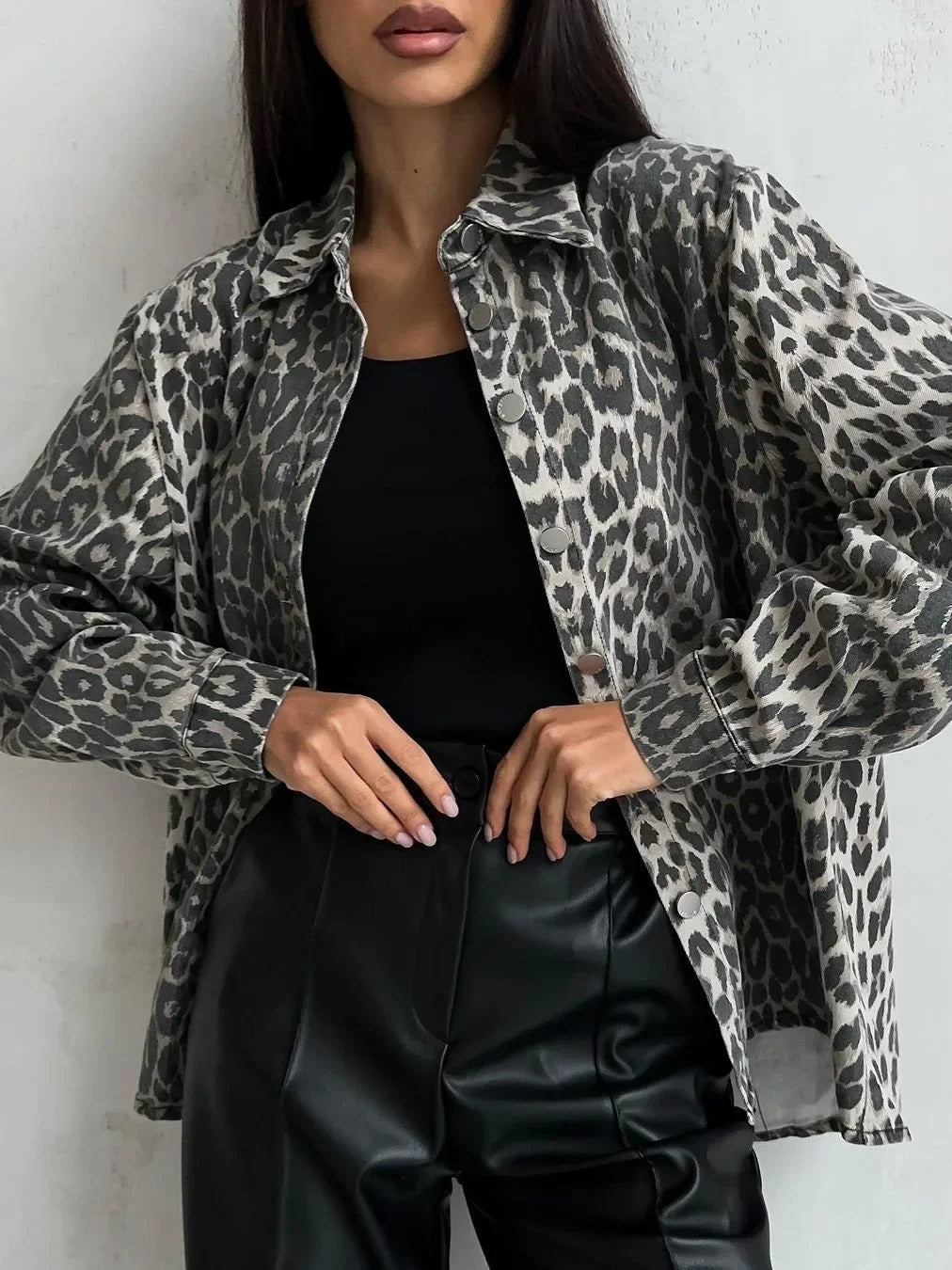 NEMY - Leopard Print Denim Jacket