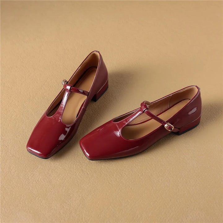 BERYL - Leather T-Strap Mary Jane Flats