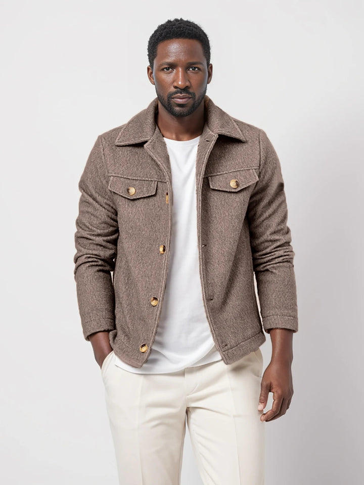 ANDERS - Men's Brown Textured Buttoned Jacket