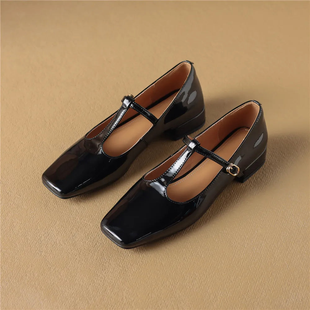 BERYL - Leather T-Strap Mary Jane Flats