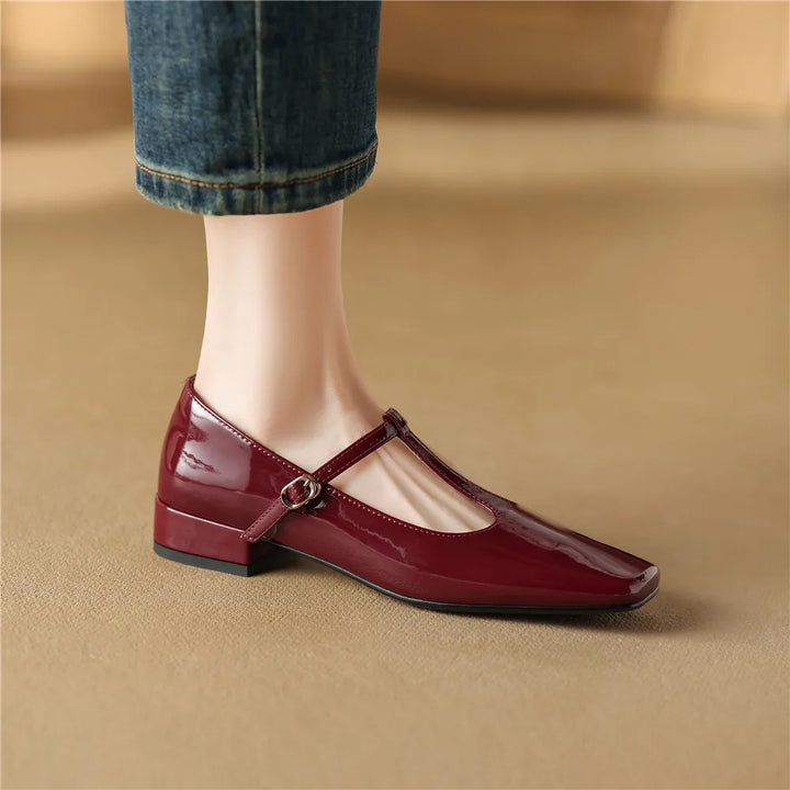 BERYL - Leather T-Strap Mary Jane Flats