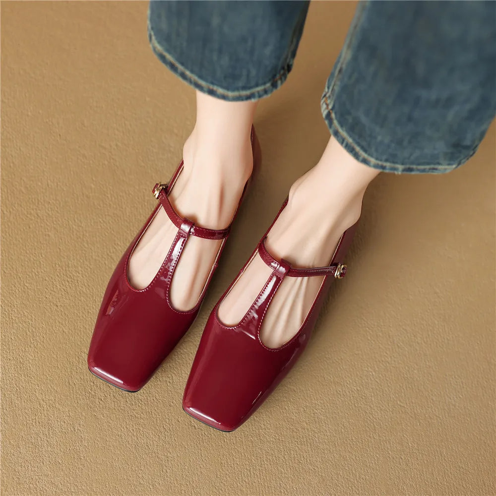 BERYL - Leather T-Strap Mary Jane Flats