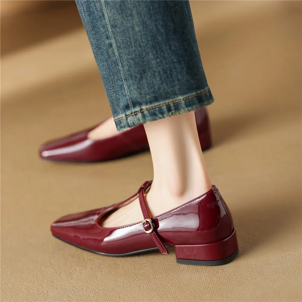 BERYL - Leather T-Strap Mary Jane Flats