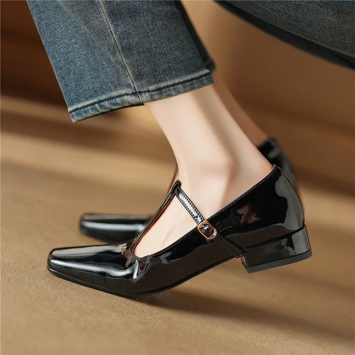 BERYL - Leather T-Strap Mary Jane Flats