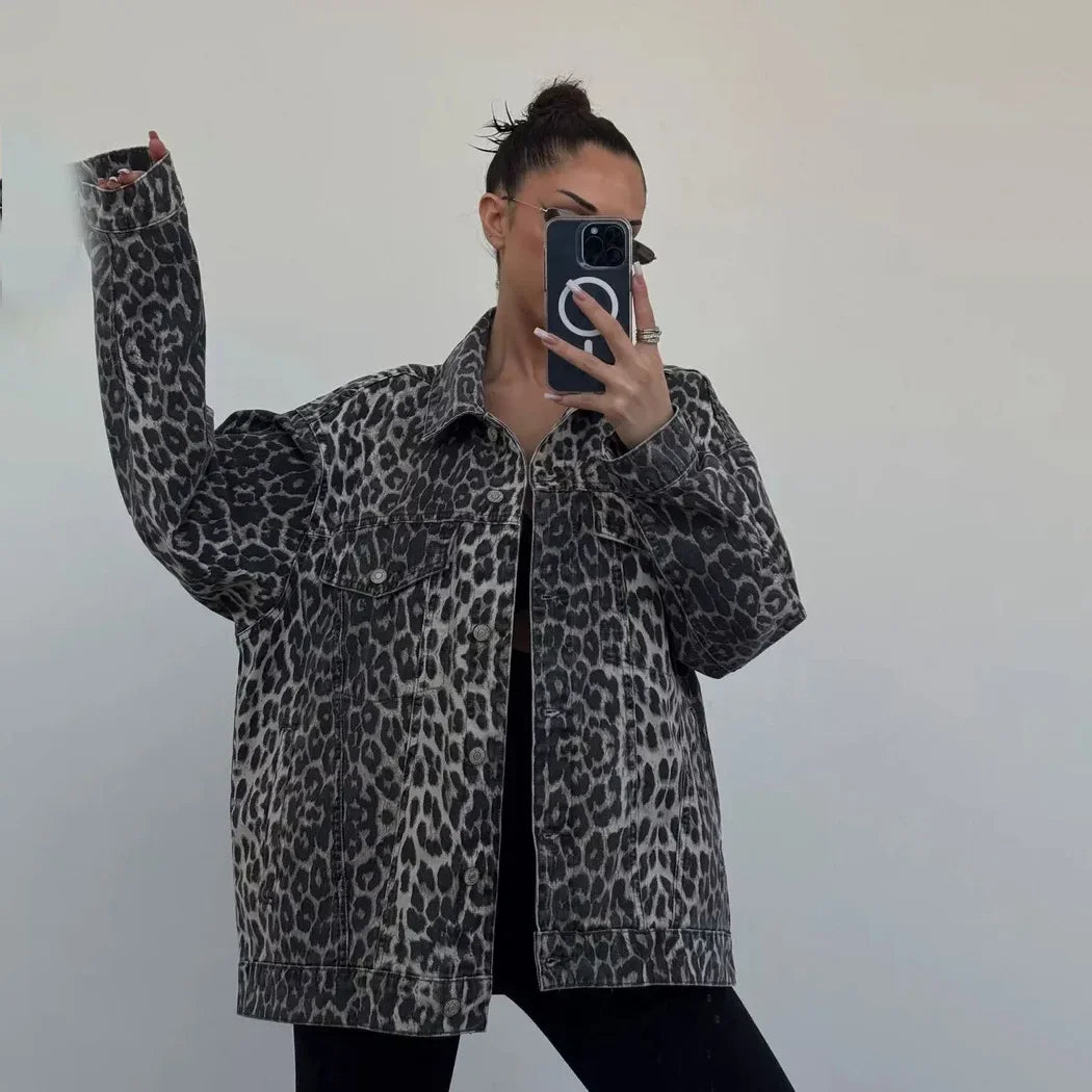 NEMY - Leopard Print Denim Jacket