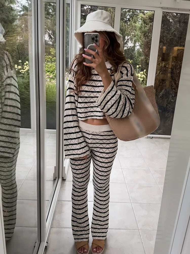 MAXINE - Striped Knit Two-Piece Loungewear Set