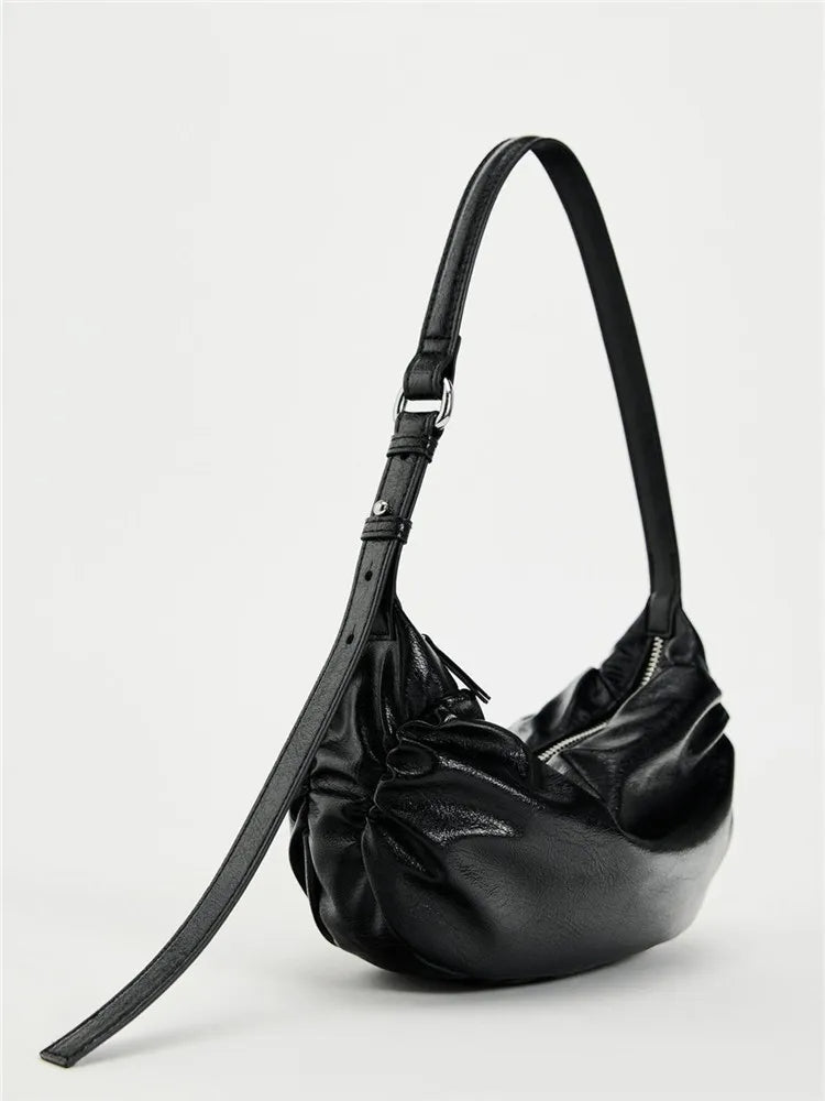 AMI - Ruched Leather Shoulder Bag