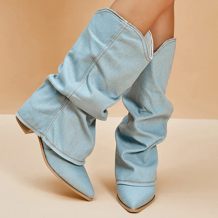 RAINE - Denim Slouchy Boots