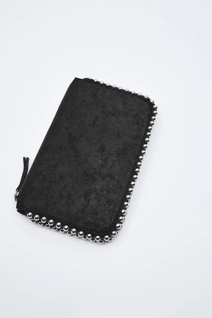 AMI - Black Studded Chain Wallet Clutch