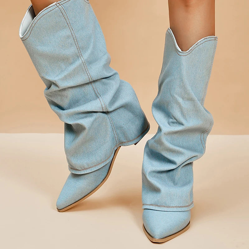 RAINE - Denim Slouchy Boots