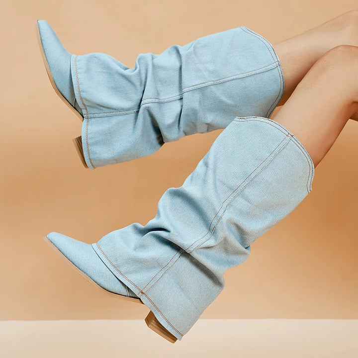 RAINE - Denim Slouchy Boots