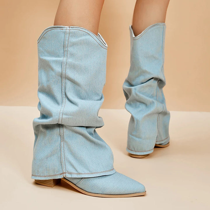 RAINE - Denim Slouchy Boots