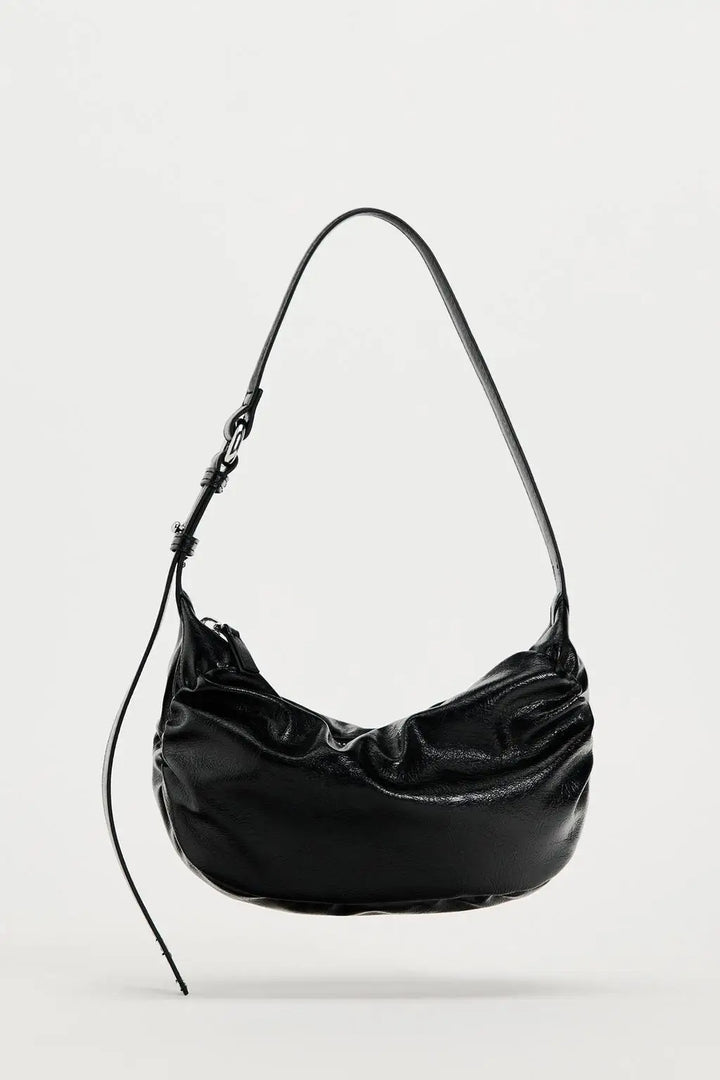 AMI - Ruched Leather Shoulder Bag