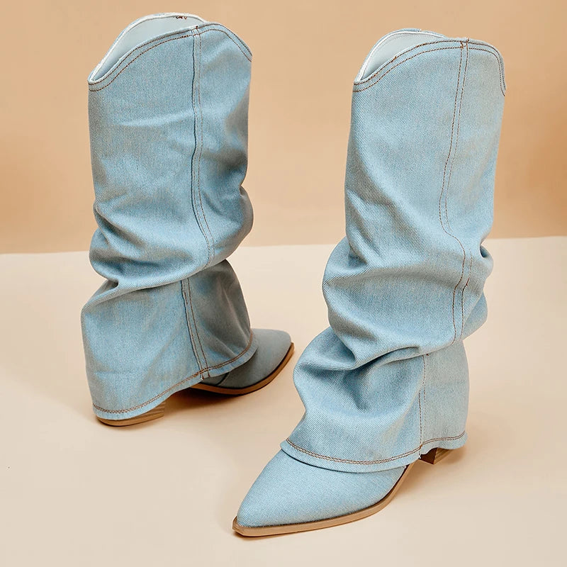 RAINE - Denim Slouchy Boots