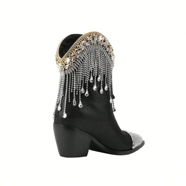 SYA - Rhinestone Fringe Embellished Western Boots