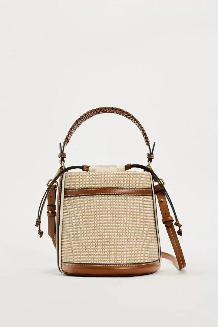 AMI - Woven Bucket Bag with Leather Trim