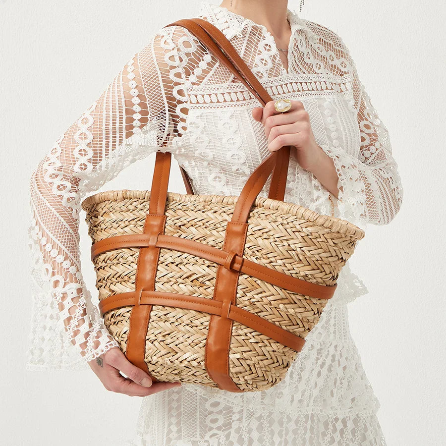 AMI - Handwoven Straw Tote Bag with Straps